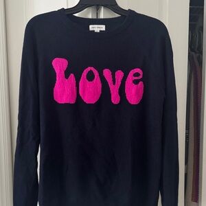 Spring and Mercer 100% cashmere Navy Sweater with Pink 'Love' Design